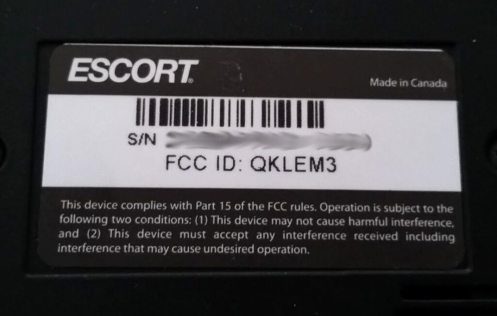 Radar Detector and FCC ID chart